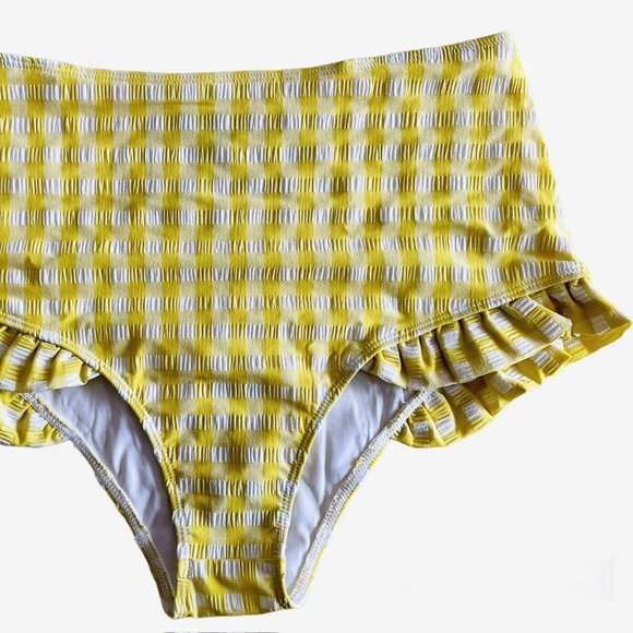 Paper London Maldives Bikini Bottom w/Frill Yellow Check Beach Bum Size XL - Picture 1 of 4